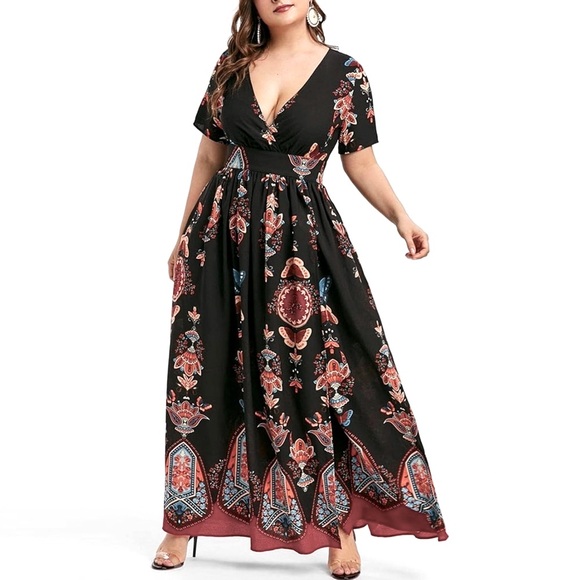 283. NWOT Elegant V-neck Maxi  Dress with a trendy floral print Boho Dre… - Picture 2 of 8